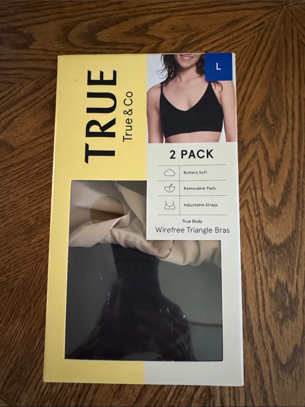 True & Co. NWB L 2-Pack Wirefree Triangle Bras — Black & Nude